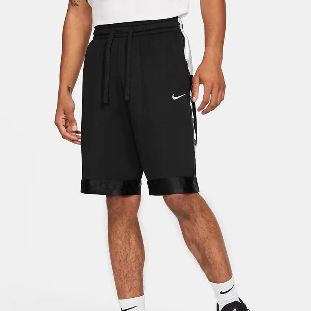 Nike- Men's Black with White Dri-Fit Elite Stripe Basketball Shorts- NWT
